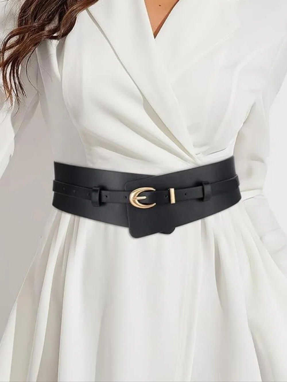 BRAND NEW NWT Black Wide Waist Belt with Gold Buckle 37-41